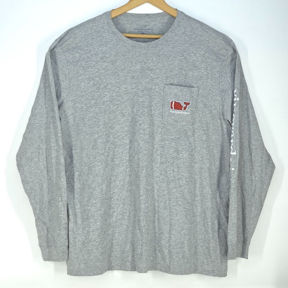 Vineyard Vines Football Whale Logo T-Shirt Mens XXL Long Sleeve Crew Neck Preppy
